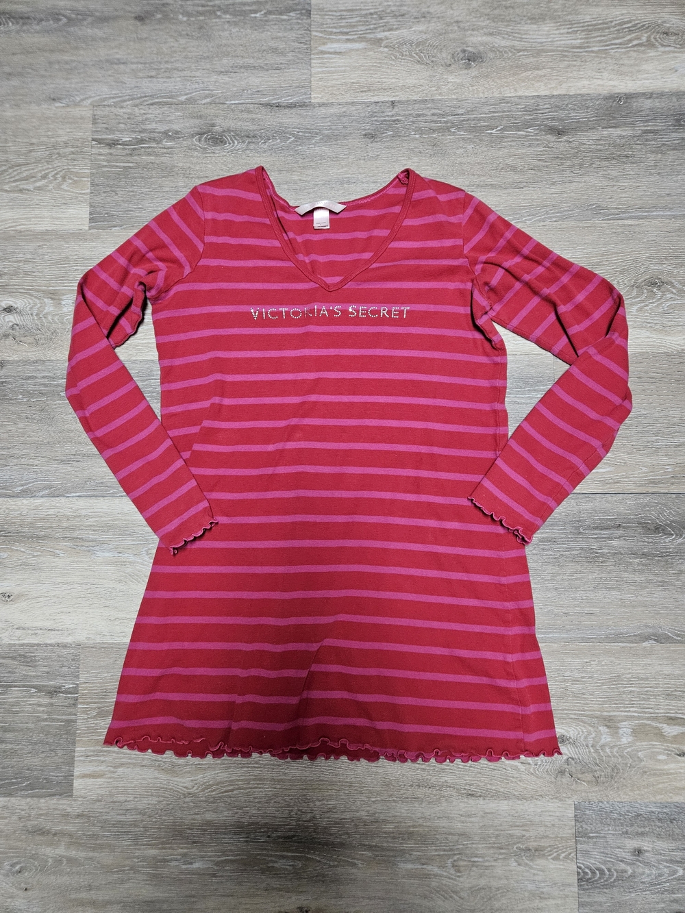 Victoria's Secret Vintage Y2k 2005 Pink & Red Striped Long Sleeve Shirt